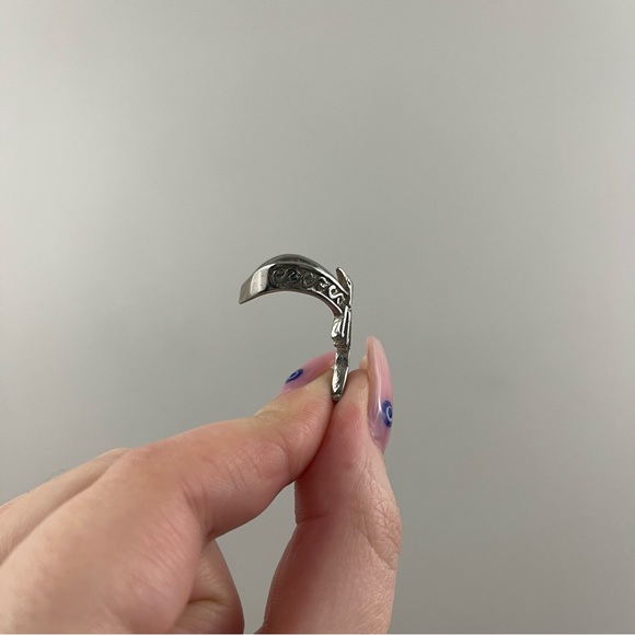 Vintage Y2K Turquoise Stone Standing Unicorn Curved Band Statement Ring - Picture 4 of 5